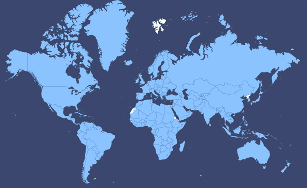 world map showing the countries that are reached by the Fundamental Broadcasting Network